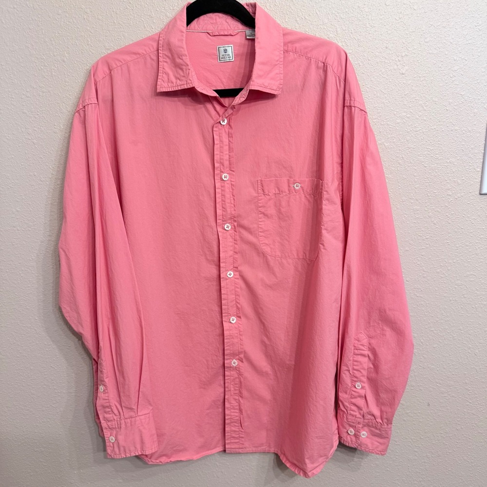 Peter Millar Mens Pink Long Sleeve Cotton Button Down Shirt Size Large
